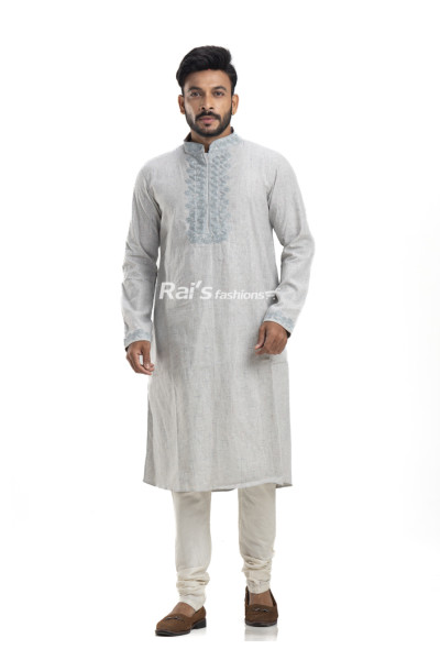 Men Embroidered Linen Straight Punjabi (NS95)
